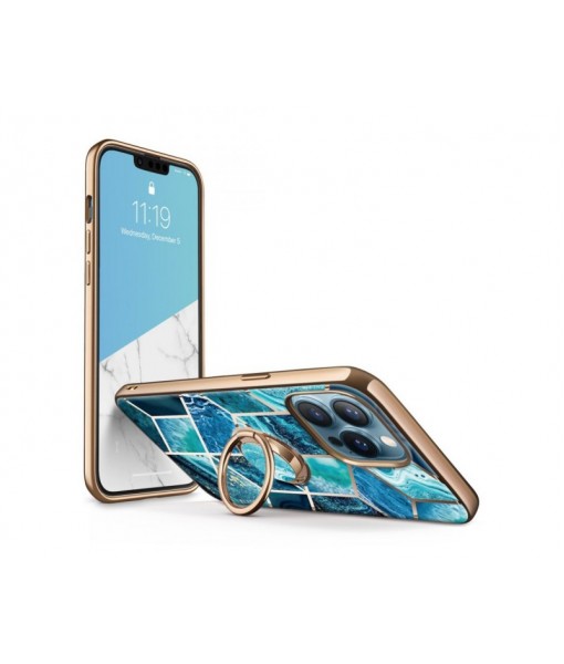 Husa Supcase Comso Compatibila Cu iPhone 13 Pro Max, Cu Inel Pe Spate, Marble Albastru